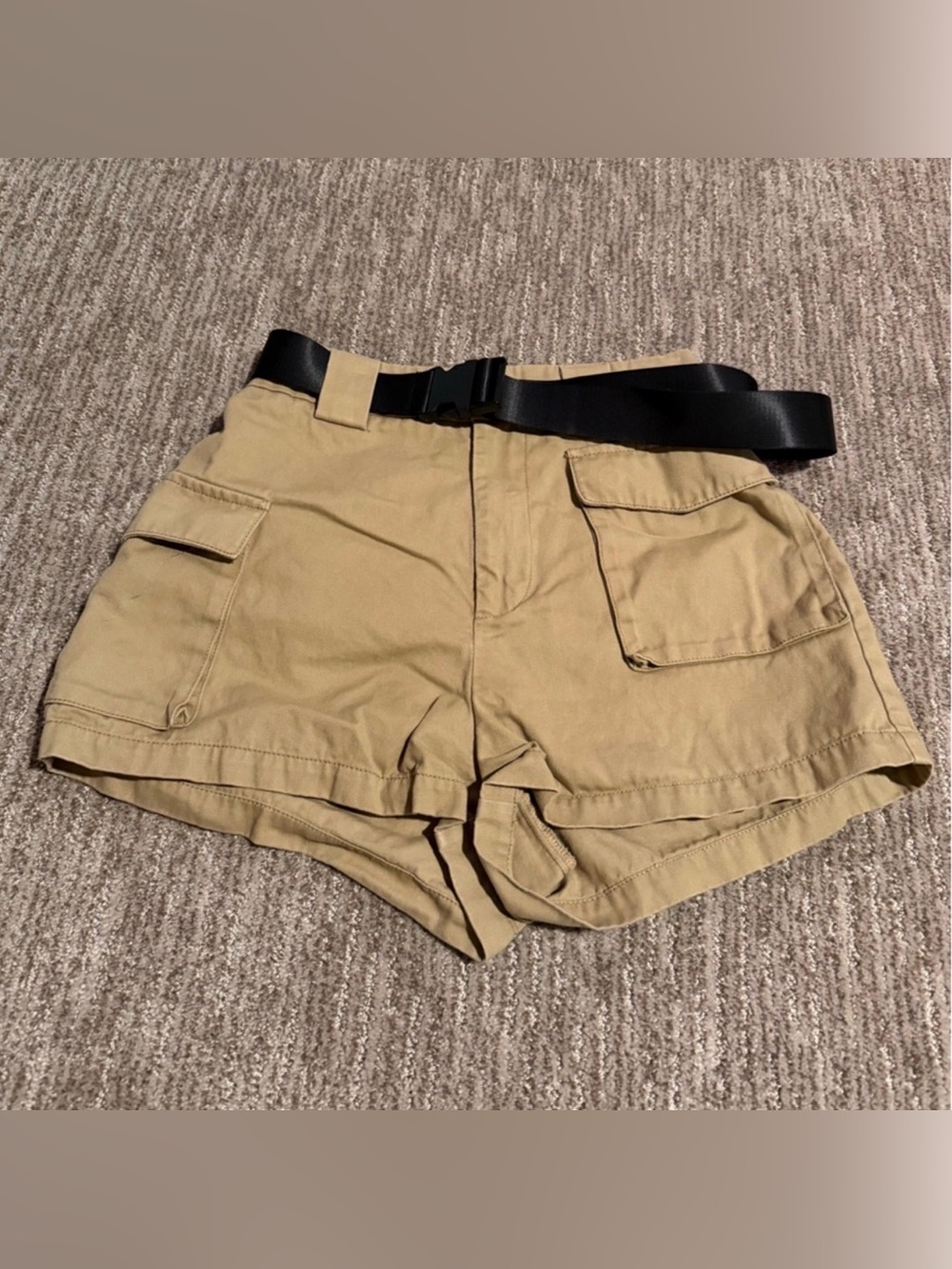 Aritzia Tan Utility Cargo Shorts with Black Belt